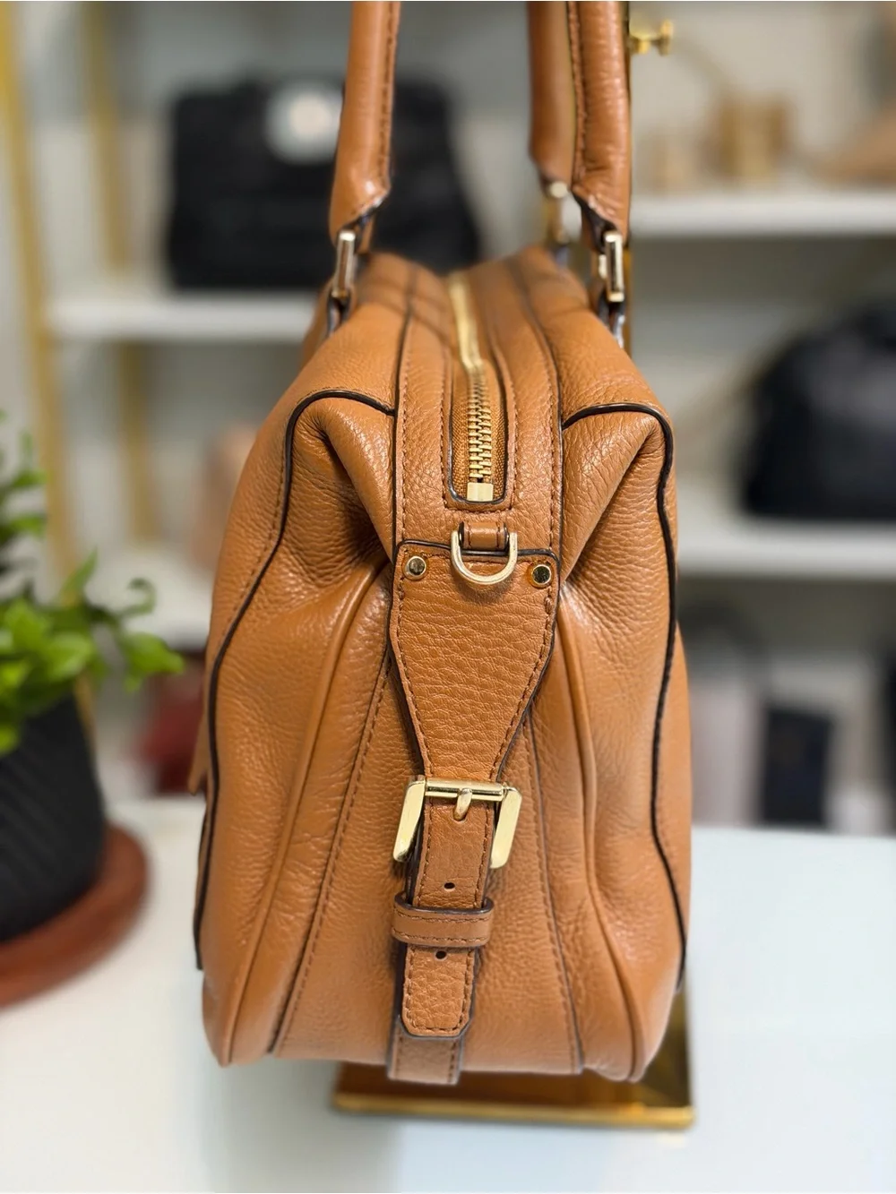 Michael Kors Julia Pebbled Leather Satchel with Scarf Accent